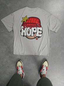 Manfinity Hypemode 超大号男士和标语印花 T 恤 - 灰色 - 查看 2