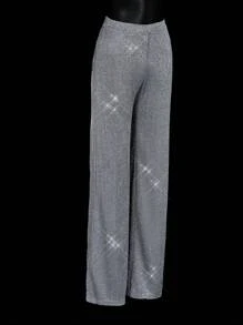 SHEIN ICON 2 件套银线吊带上衣和直腿超长裤派对装