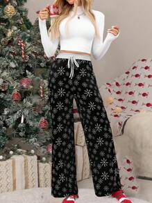 SHEIN LUNE Women's Christmas Regular Fit Color Block Casual Loose Pants - Multicolor - View 5