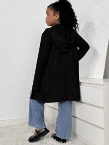 Sparklyn Tween Girl Casual Hooded Knit Cardigan - Black - View 2
