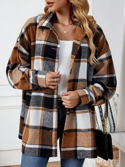 INAWLY 大码女式格子长袖衬衫，休闲秋季