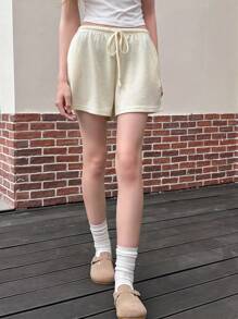 Jouncy Women's Solid Color Drawstring Waist Loose Casual Shorts - Yellow - View 4