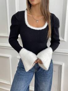 Chiquease Women Casual Color Block Crew Neck Long Sleeve Pullover Sweatshirt