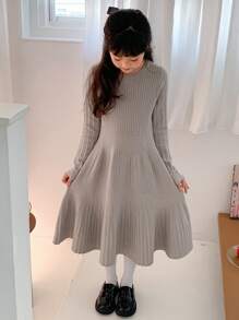 DAZY Tween Girl Fall Knitted Sweater Dress - Grey - View 7