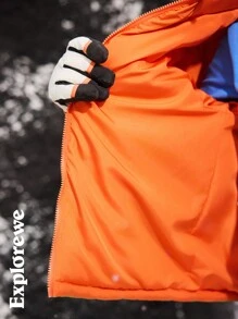 SHEIN Tween Boy 拼接长袖连帽休闲中长款毛领夹棉大衣