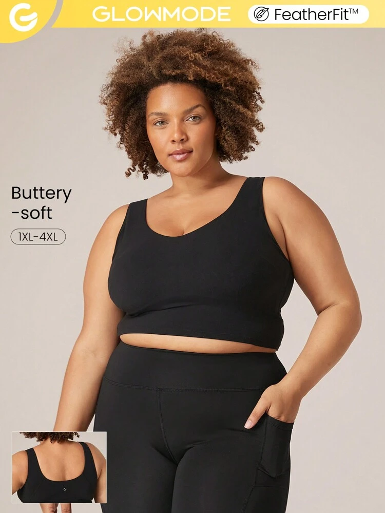 FeatherFit™ U Neck U Back Cropped Sports Bra Tank Top Low Impact Yoga Pilates Daily Removable Cups