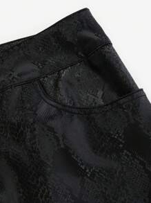 SHEIN Unity Women Elastic Waist Snake Skin Print Mini Shorts With Pockets - Black - View 3