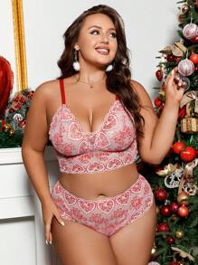 Christmas Plus Size Fantasy Elegant Lace Lingerie Set, 2pcs - Pink - View 6