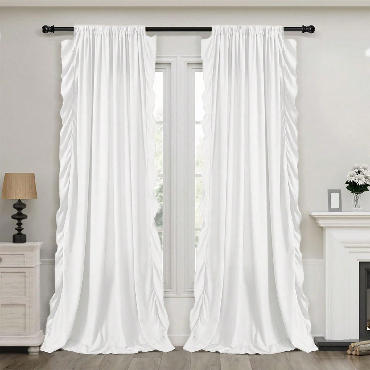Cortina romántica francesa blanca semitransparente con volantes, cortina de voile blanca estilo campestre americano para ventana, balcón, sala de es