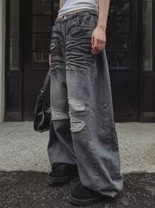 DAZY Women Loose Distressed Jeans, Fashionable Street Style - Grey - View 1