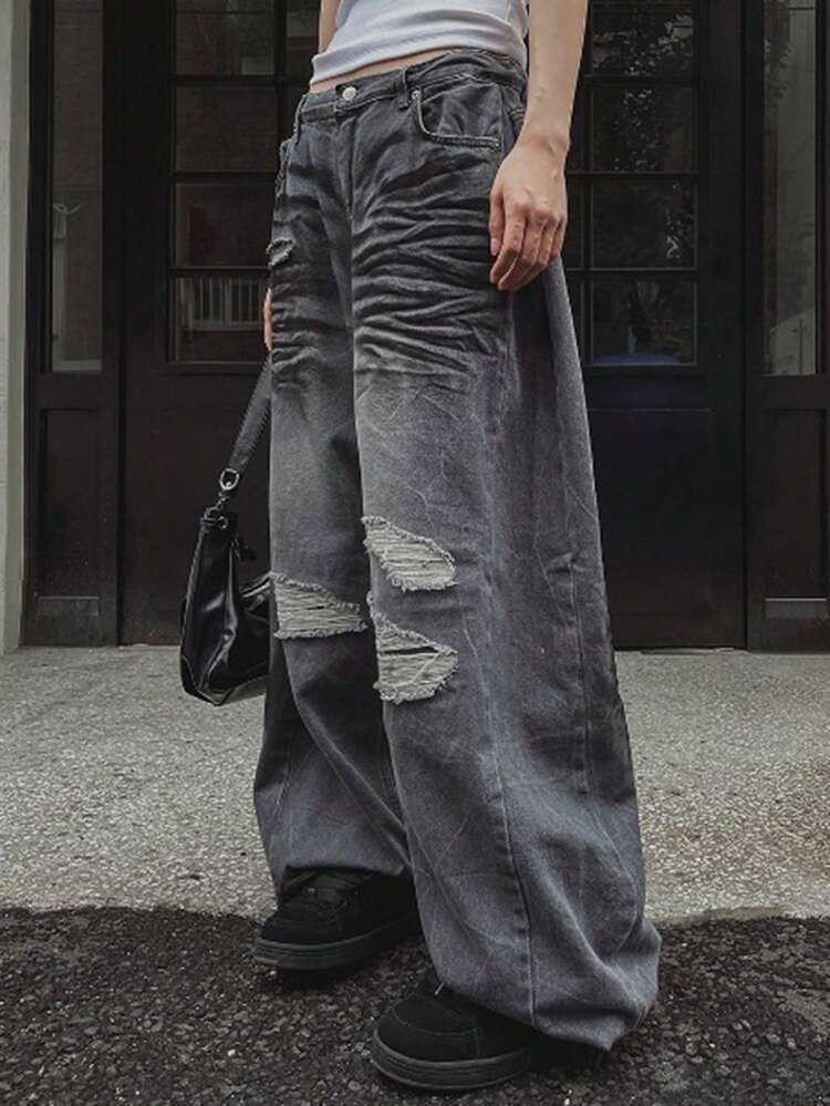 Women Loose Distressed Jeans, Fashionable Street Style