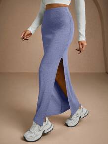 EURMUSE Women Solid Color Slit Detailed Tube Skirt - Lilac Purple - View 4