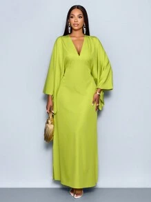 SOLERSUN Women's Deep V-Neck Flare Sleeve Dress Maxi Women Outfit Fall Cloth For Women - Green - View 6
