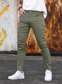 Manfinity Homme Men's Solid Color Front Button Pocket Simple Casual Jeans