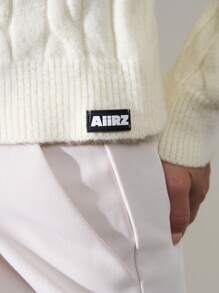 AiiRZ 奢华麻花针织 V 领毛衣 渐变效果泡泡袖 冬季秋季节日礼物 时尚个性针织衫 - 黃色 - 查看 3