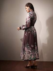 Anewsta Vestido largo con estampado floral elegante para mujeres, atuendo de mujer maxí para primavera-otoño - Multicolor - Ver 2