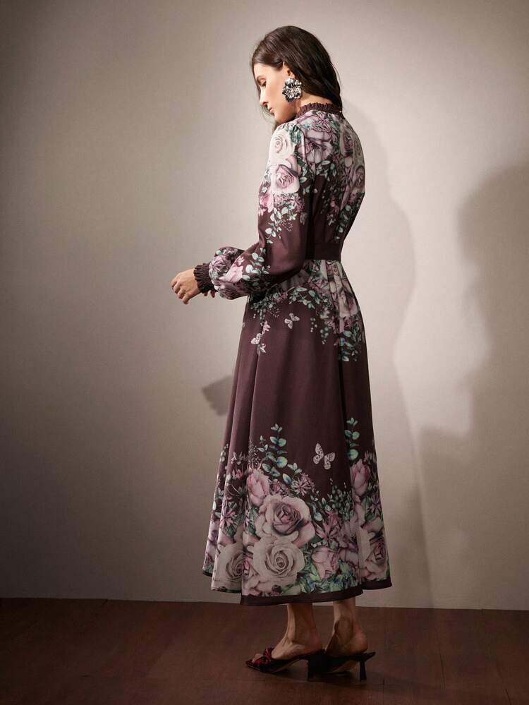 Elegant Floral Print Long Dress For Women, Spring-Autumn Maxi Women Outfit