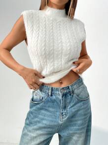Chiquease Dames effen kraag mouwloos minimalistisch gebreid vest, casual voor dagelijks gebruik