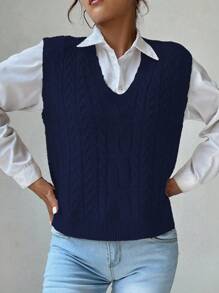 SHEIN Unity Chaleco de punto sin mangas de cuello en V elegante - azul real - Ver 5