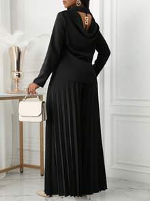 SHEIN Clasi 2pcs Women's Solid Color Front Button Long Sleeve Blouse And Skirt Casual Set - Black - View 4