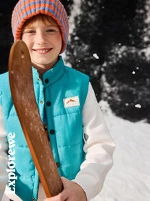 SHEIN 青少年男孩正面纽扣双面背心，日常休闲装 - 藍色 - 查看 5