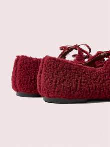 CUCCOO DOLLMOD Women Square Toe Fluffy Red Mary Jane Flat Shoes With Bow, Simple & Stylish, Cute Design Valentines - Red - View 8