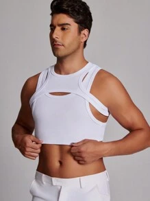 Manfinity 2pcs Men's Asymmetric Tank Top Set, Streetwear Sexy Inner Tank Top - White - View 4