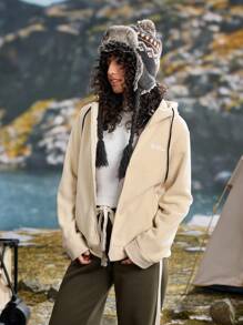 In My Nature Women's Casual Outdoor Hooded Zip-Up Fleece Jacket, Suitable For Daily Wear In Autumn - Khaki - View 7