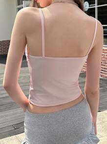 Jouncy 女士休闲蕾丝拼布细肩带背心 - 粉色 - 查看 2