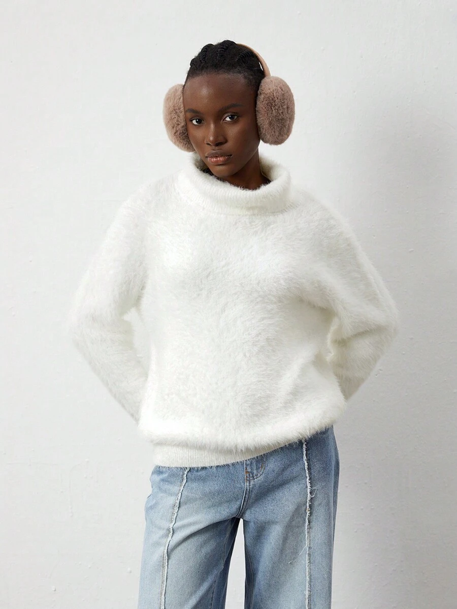 SHEIN Unity 1 Peça Suéter de Tricô com Gola Alta de Manga Longa, Casual e Básico para Mulheres, Confortável e Minimalista para Natal, Outono/Inverno