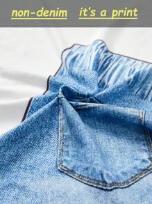 SHEIN 年轻女孩休闲印花吊带连衣裙，春/秋 - 中等水洗藍 - 查看 6