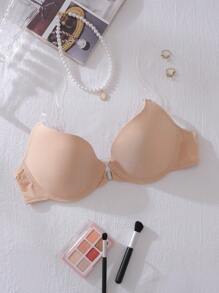 SHEIN Women's Solid Color Front Closure Simple Bra, Casual Daily Wear - Apricot - View 6