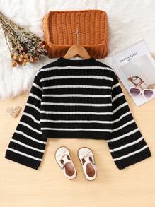 Sparklyn Tween-Mädchen Lässig Minimalist Farbblock gestreifter Pullover mit Rundhalsausschnitt, modische Neuankunft für Herbst/Winter