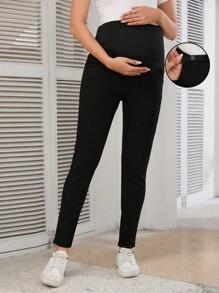 SHEIN 孕妇休闲纯色高腰紧身牛仔裤