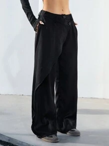 Aveloria Modichic Pantalones de traje de cintura alta, versátil, de alta calidad, con pierna ancha y asimétrica para uso en la oficina y viajes de la mujer