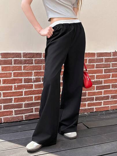 Jouncy 女士宽松阔腿撞色休闲裤