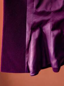 MOTF PREMIUM VELVET SOLID PEAK COLLAR FLOWY HEM BLAZER - Purple - View 10