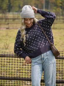 LanaWest Jersey de cuello redondo con mangas tipo dolman y estampado de corazón casual de LanaWest, para otoño/invierno