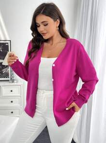 SHEIN Essnce Plus Size Women's Fashionable Vacation Valentine's Day Beach Women Outfits Fall Women Dresses Christmas Women Clothes Formal Women Dresses Summer Women Outfit Thanksgiving Holiday Business Casual Women Elegant Women Dresses Commuting Elegant Casual Rose Red Pink Loose Knitted Sweater Cardigan - Apricot - View 5
