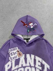 PAVTROS Sudadera con capucha sencilla con estampado de letras para hombre, uso casual diario - Morado - Ver 4