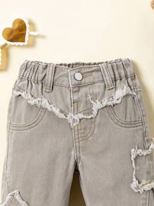 Bebeluși pentru fetițe, verde militar, broderie pentagramă, blugi casual largi, cu picioare largi - Verde Armată - Vizualizare 6