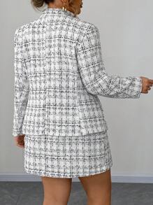 Flirla Plus Size Women Tweed Blazer And Skirt Set, Elegant Regular Jacket And Skirt Suit For Winter Fall Cloth For Women - Black and White - View 2
