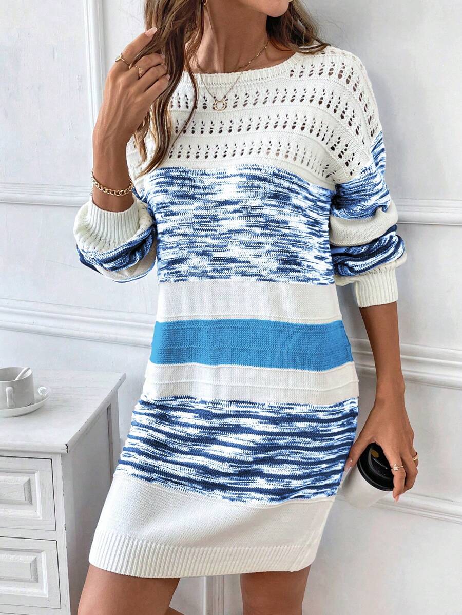 SHEIN LUNE Váy len dệt kim thả vai màu sắc giản dị, Thu/Đông - Nhiều màu - Xem 1