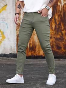 Manfinity Homme Men's Solid Color Front Button Pocket Simple Casual Jeans