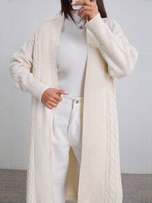 SHEIN Unity Loose Fit Wide Collar Button-Up Cardigan - Beige - View 5