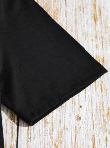 INAWLY 女士休闲骷髅与字母印花短袖 T 恤 - 黑色 - 查看 4