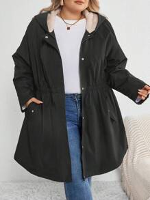SHEIN CURVE+ Chaqueta con capucha y cintura acampanada para tallas grandes, para invierno
