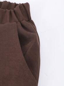 SHEIN 2pcs Set Teenage Girls Zip-Up Collar Warm Sweater & Retro Style Cargo Pants - Multicolor - View 3