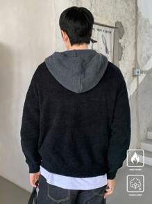 Claim Dot 男士撞色拉链连帽休闲开衫，秋季 - 黑色 - 查看 2