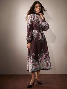 Anewsta Vestido largo con estampado floral elegante para mujeres, atuendo de mujer maxí para primavera-otoño - Multicolor - Ver 6